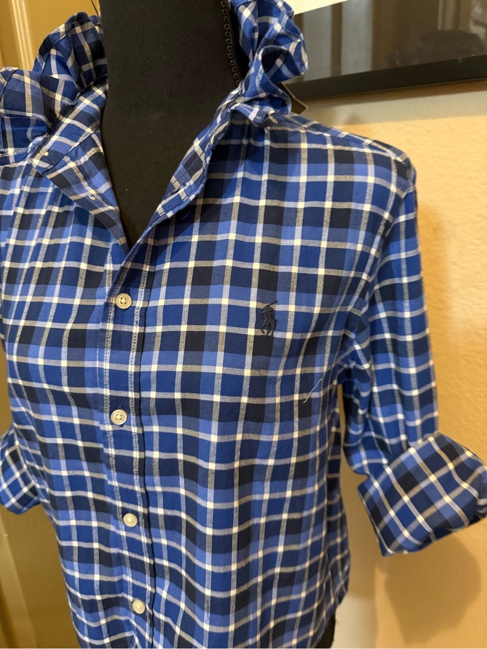 Ralph Lauren Upcycled Blue Plaid Button-Up Shirt. Woman’s XS/S - Picture 4 of 10